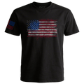 Distressed American flag patriotic black t-shirt with sleeve USA flag design