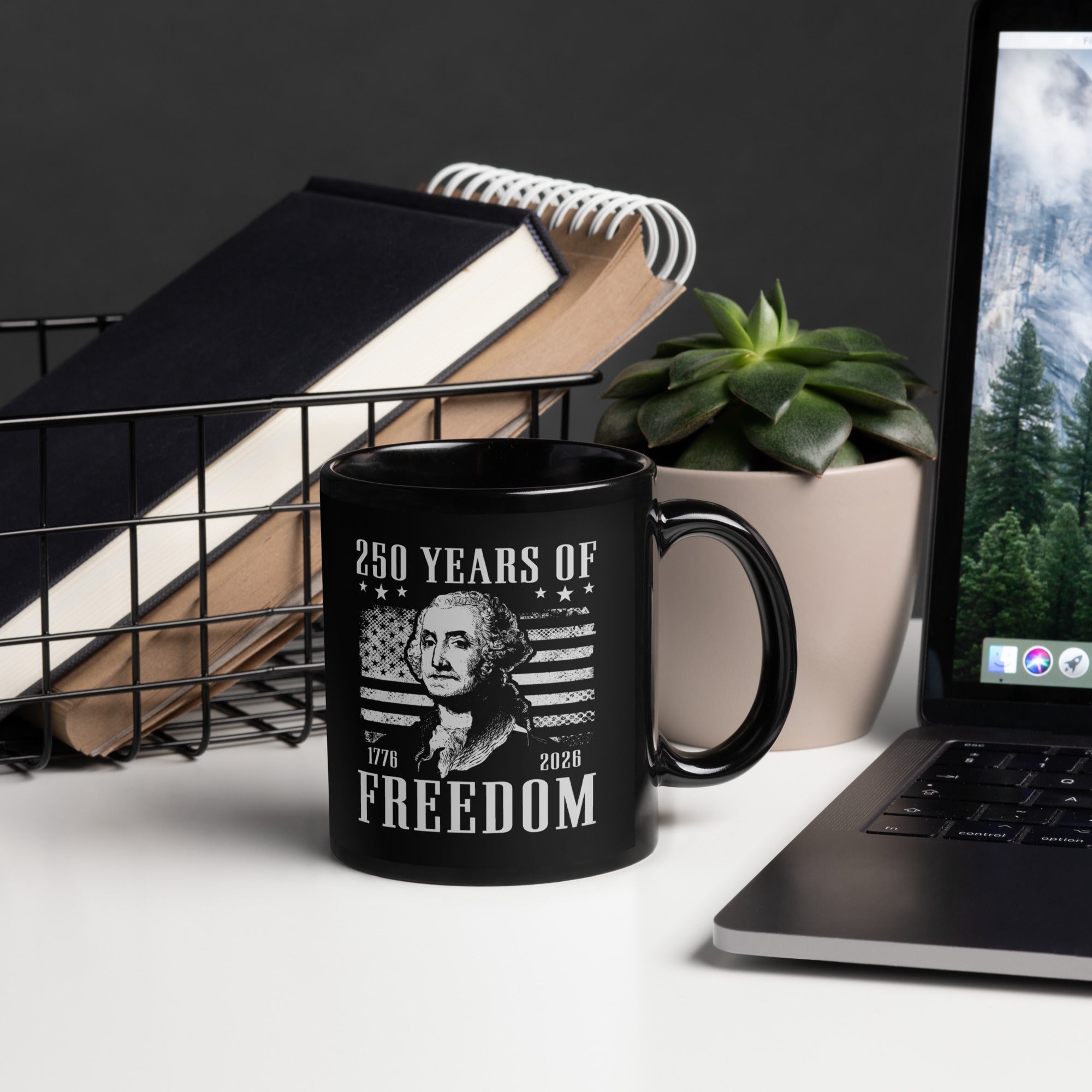 250 Years of Freedom 1776–2026 George Washington Mug by TwoFiveZero Gear with bold American design on ceramic coffee mug