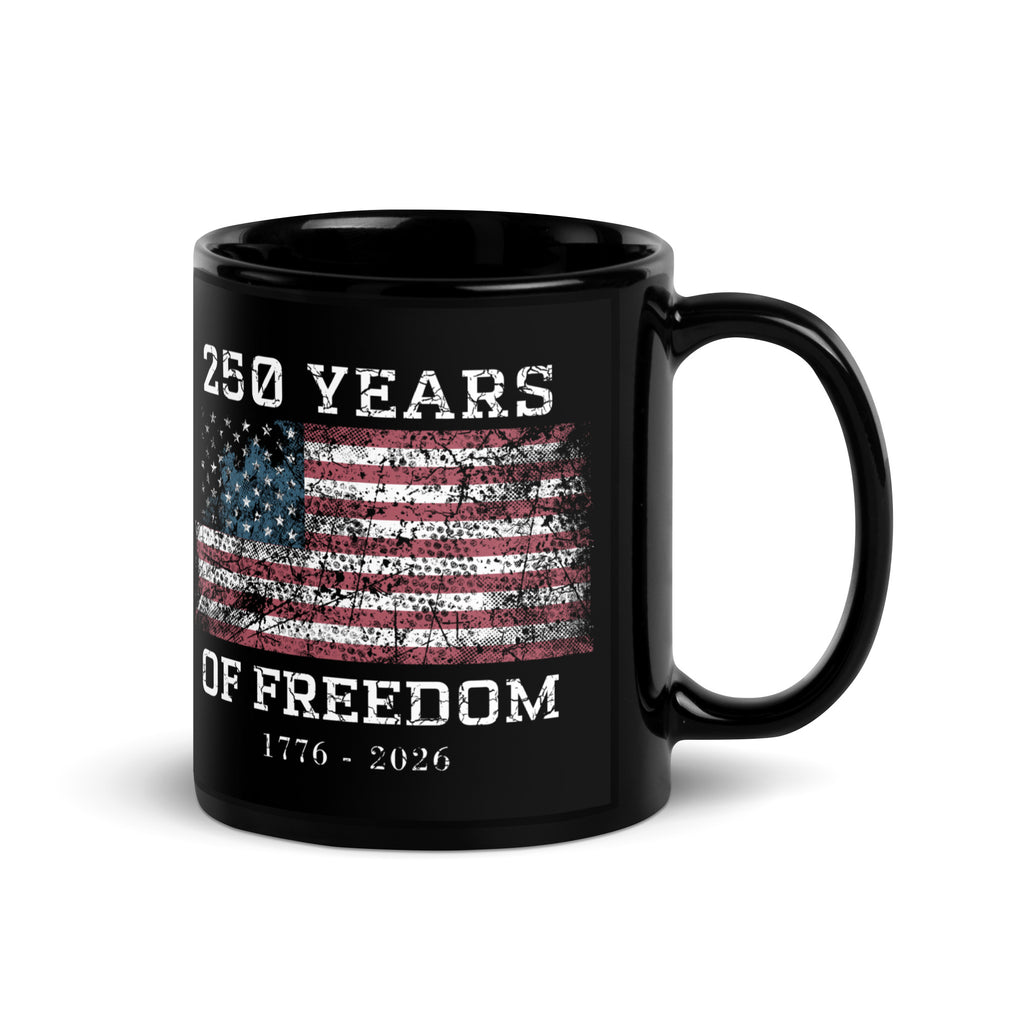 250 Years of Freedom Patriotic Flag Mug by TwoFiveZero Gear with bold American design on ceramic coffee mug