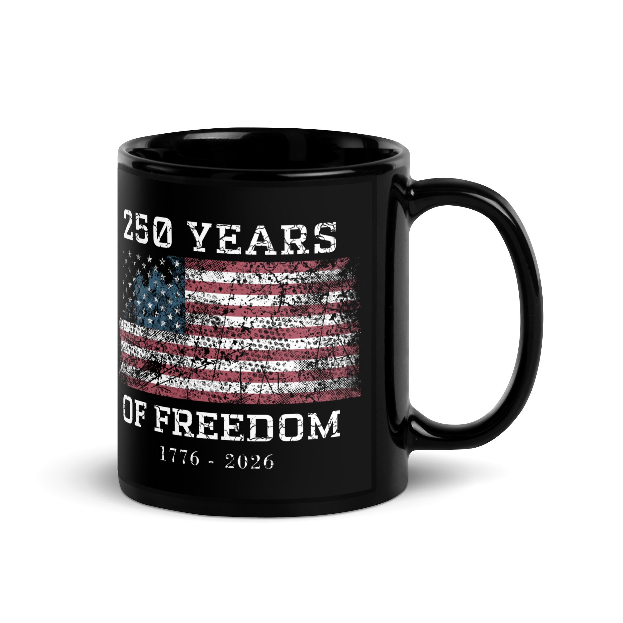 250 Years of Freedom Patriotic Flag Mug by TwoFiveZero Gear with bold American design on ceramic coffee mug
