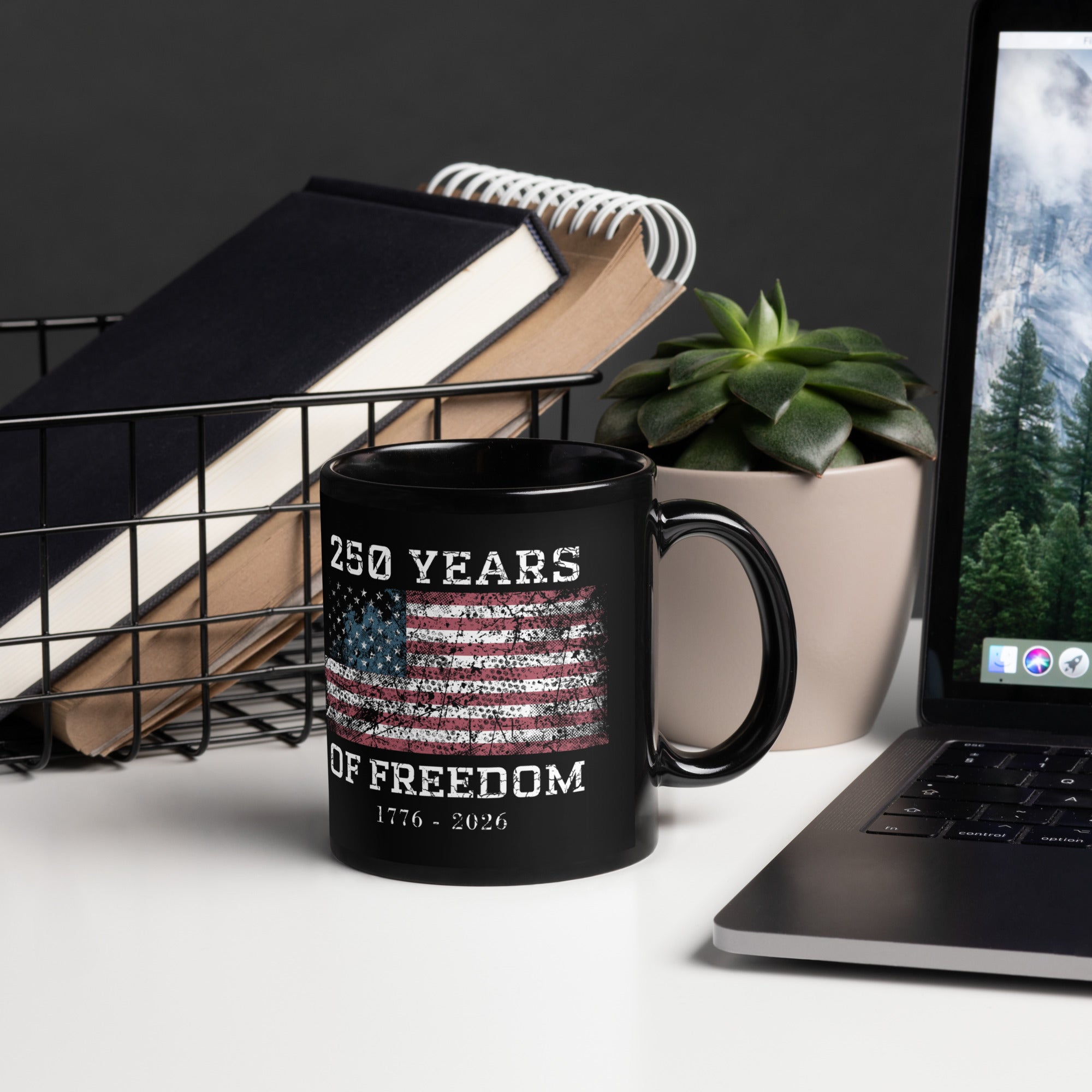 250 Years of Freedom Patriotic Flag Mug by TwoFiveZero Gear with bold American design on ceramic coffee mug