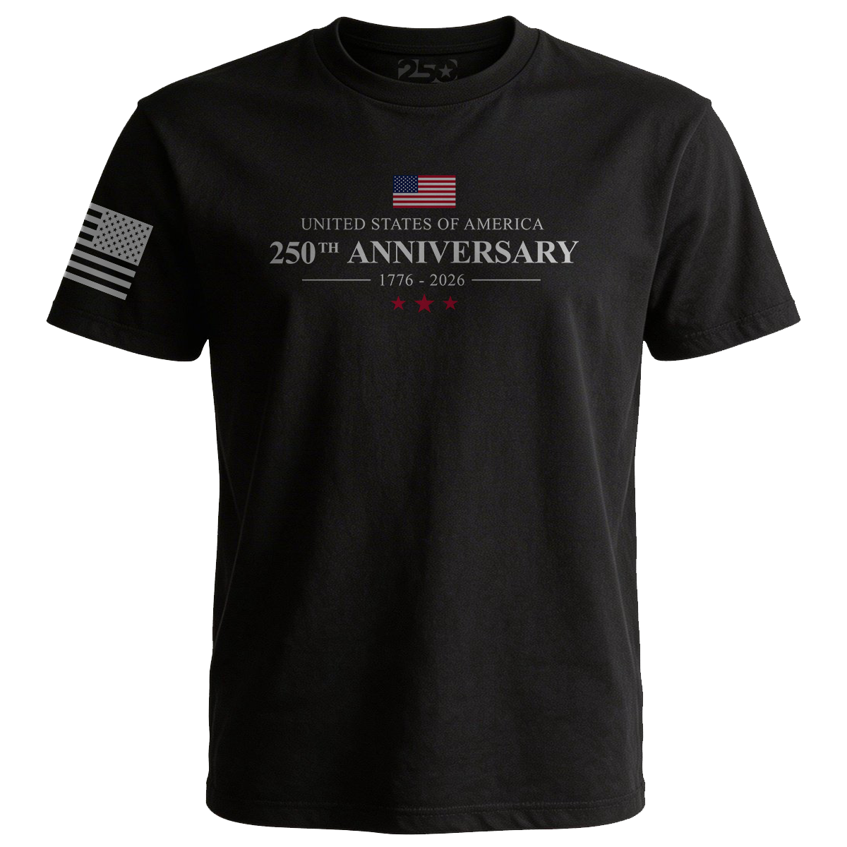 Black patriotic shirt USA 250th anniversary 1776 2026 American flag design