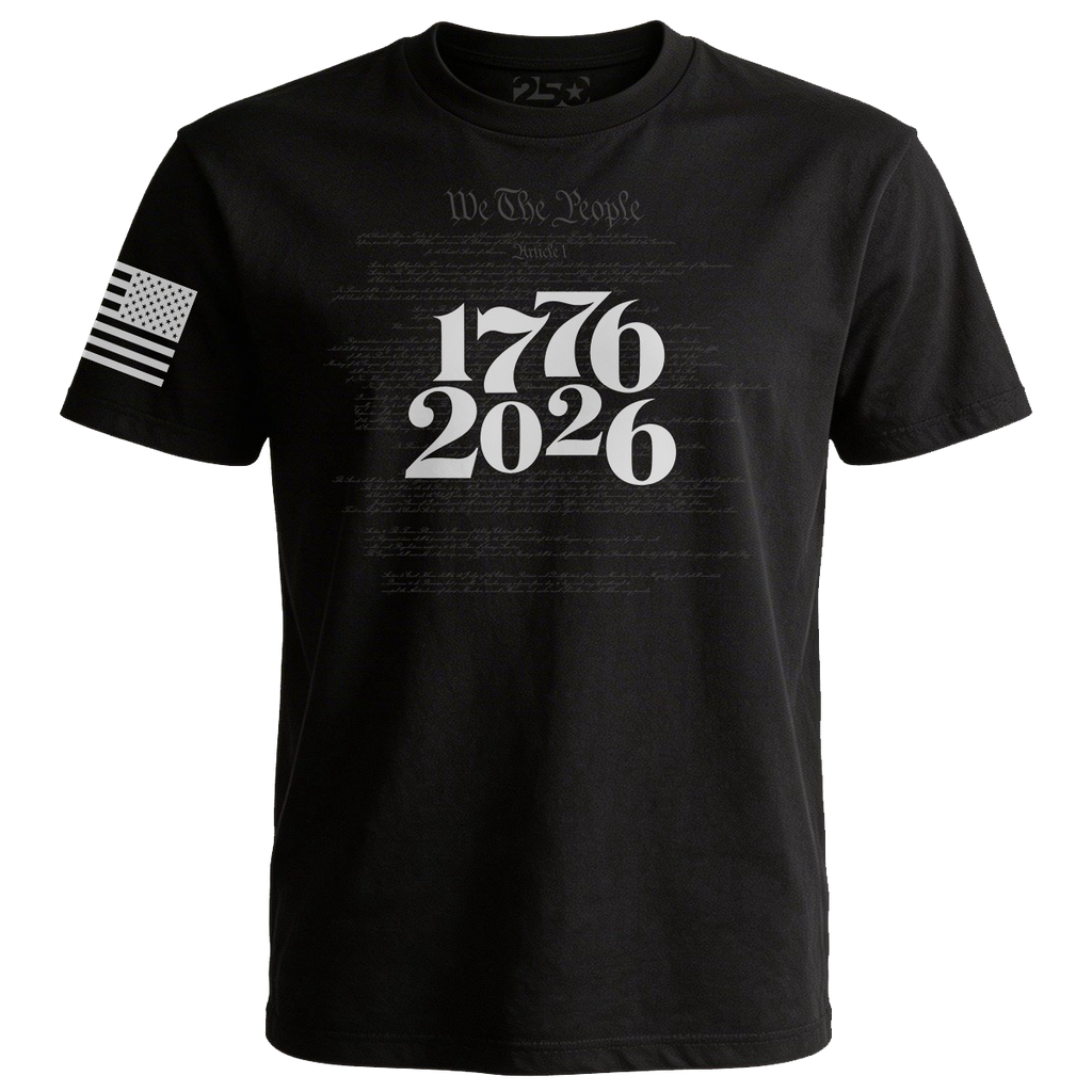 Black 1776 2026 America 250 patriotic shirt with We The People Constitution graphic