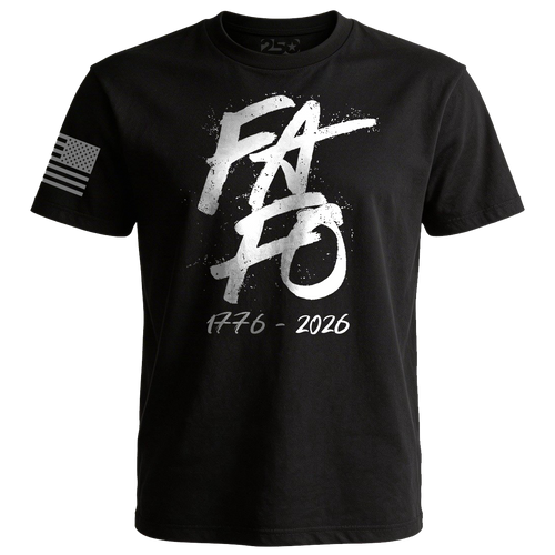 Black FAFO patriotic t-shirt with bold graffiti style design and 1776 2026 text