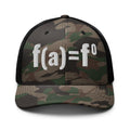 Camo black patriotic trucker hat with FAFO bold embroidered design, structured six panel mesh back adjustable hat