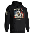 Black patriotic hoodie with bald eagle design and “250 Years of American Independence 07.04.26” graphic, featuring American flag elements