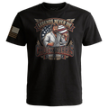 Black Chuck Norris t-shirt with detailed illustration and American flag sleeve print
