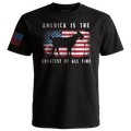 Black America Is The GOAT patriotic t-shirt with distressed USA flag and goat graphic front design