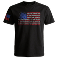 Black patriotic t-shirt with American flag design and oath to defend the Constitution text on front