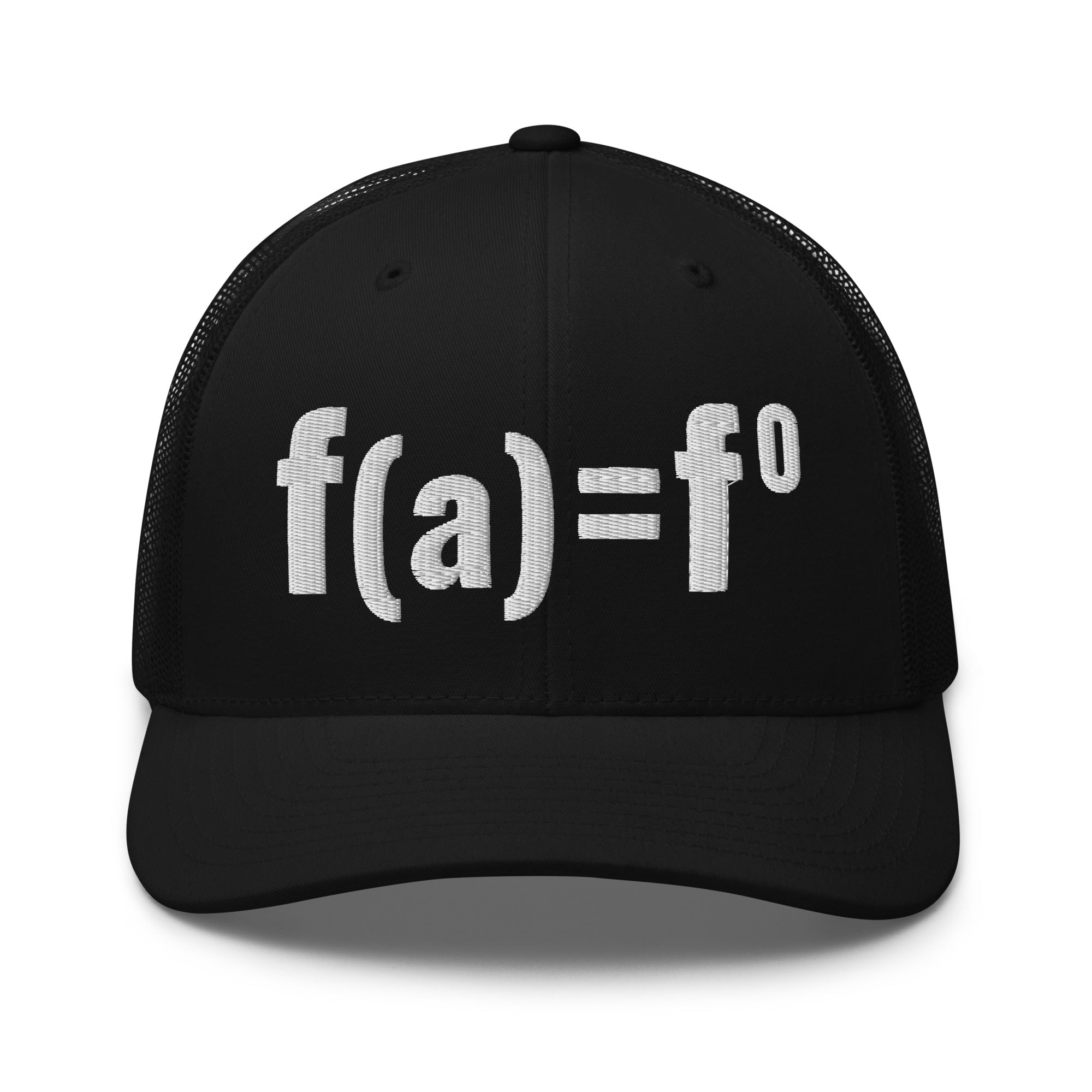 Black patriotic trucker hat with FAFO bold embroidered design, structured six panel mesh back adjustable hat