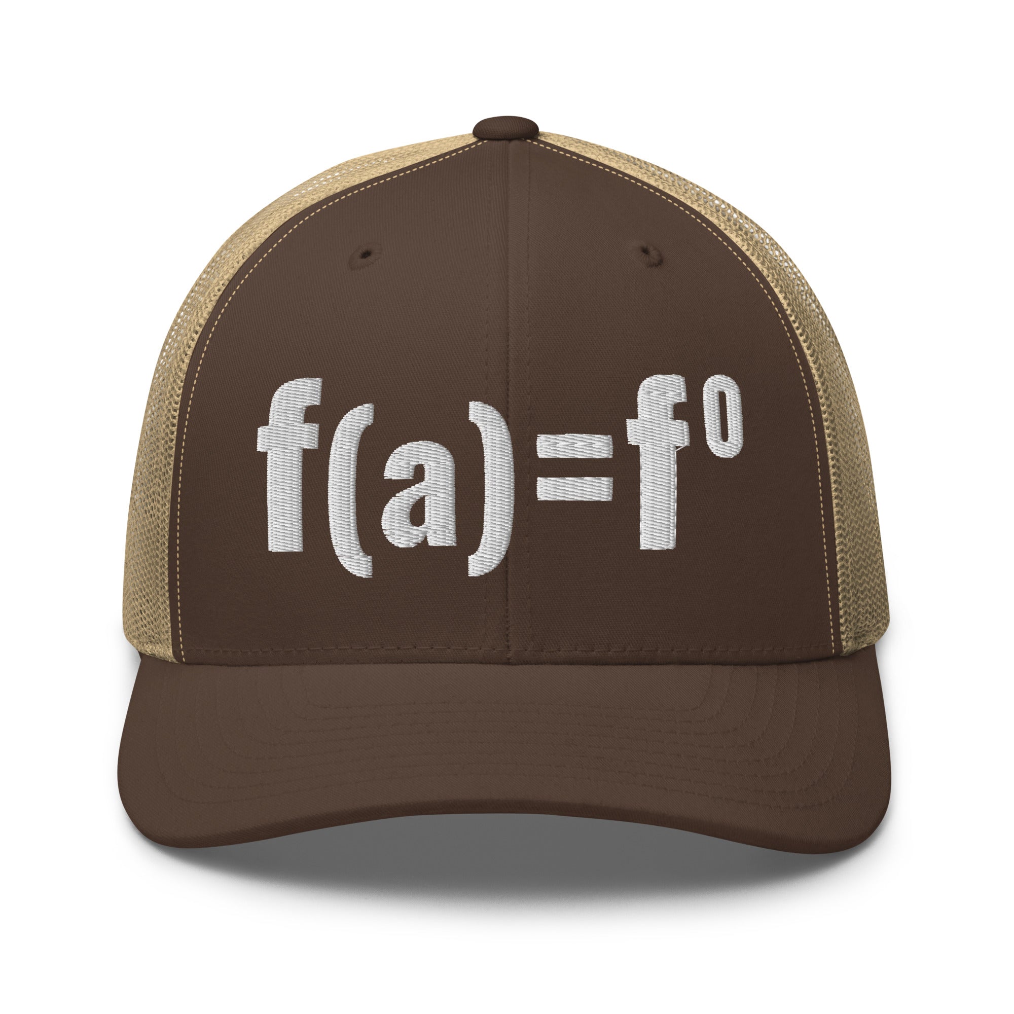 Brown patriotic trucker hat with FAFO bold embroidered design, structured six panel mesh back adjustable hat