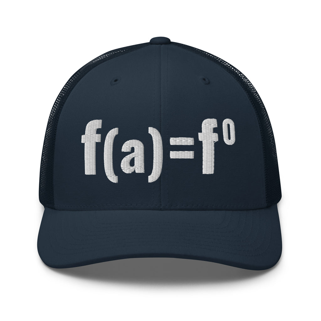 Navy blue patriotic trucker hat with FAFO bold embroidered design, structured six panel mesh back adjustable hat