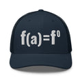 Navy blue patriotic trucker hat with FAFO bold embroidered design, structured six panel mesh back adjustable hat
