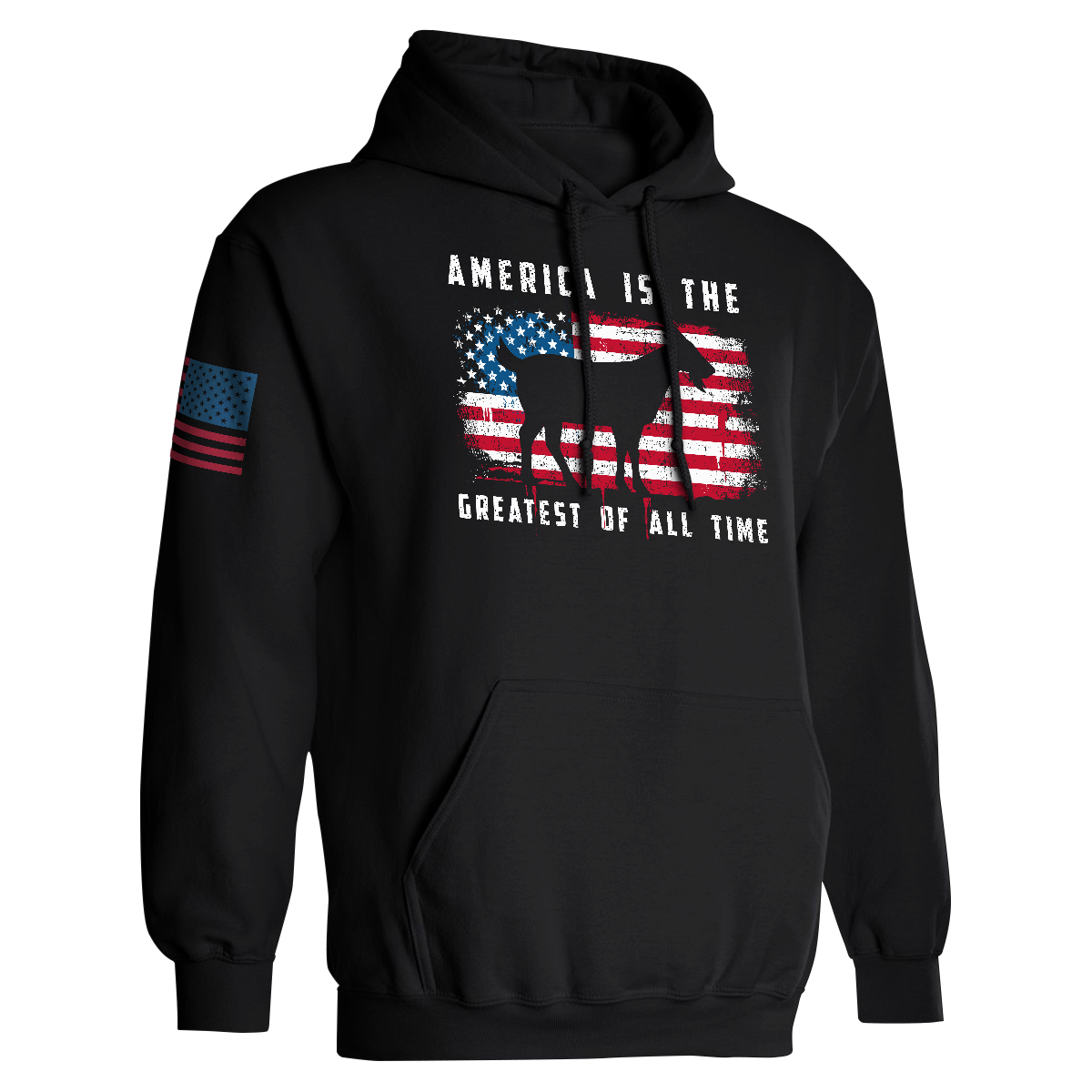 Black America Is The GOAT patriotic t-shirt with distressed USA flag and goat graphic front design