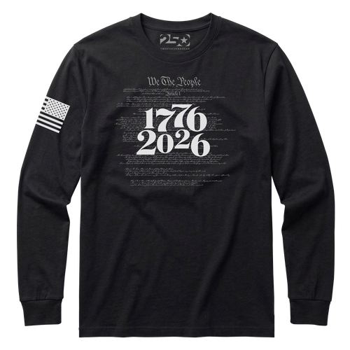 Black 1776 2026 America 250 patriotic long sleeve shirt with We The People Constitution graphic